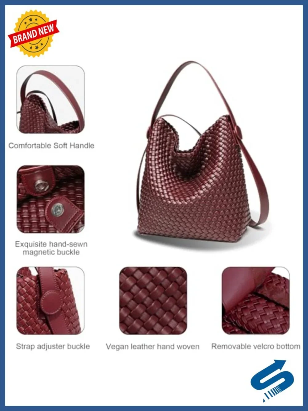 Large Woven Tote Bag Vegan Leather Shoulder Bag Women Travel Shopper